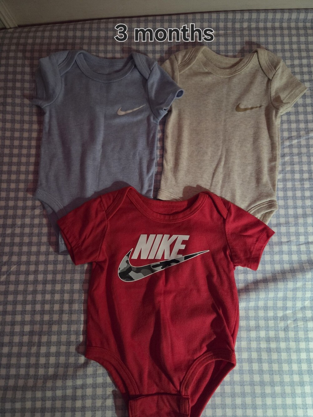 Nike Short Sleeve Baby Bodysuit Trio - Red, Light Blue, Heather Gray